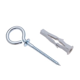 3.5x64mm Screw in Vine Eyes with M6 Wall Plug, Ring Screws with Rawlplugs, Self Tapping Round Eye Srews with Anchor, Eyebolts for Concrete, Drywall, Brick, Plaster, Stone, Ceiling (Pack of 50)