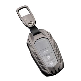 Smart Key Case for Toyota Compatible, Shock-resistant Zinc Alloy, Leather Lining, Windowed Key Cover (Titanium)