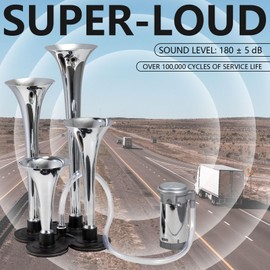 BANHAO Truck Air Horn 4 Trumpet Train Horns Kit for Truck 180DB Super Loud Air Horns for Pickup SUV Motorhome and Other Vehicles 12V