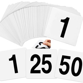 50 PCS Table Numbers 1-50, Plastic Double Sided Table Number Cards, 4x3.7 Inch Number Signs for Wedding, Restaurant, Reception, Party, Anniversary, Event