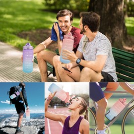 KETIEE Trinkflasche 2L, 2 Liter Trinkflasche mit Strohhalm, BPA-frei Wasserflasche 2 Liter mit Zeitmarkierung, Auslaufsicher Sportflasche Trinkflasche Sport für Fitness Camping Yoga Reise (Rosa Blau)
