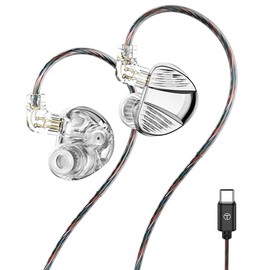 TRN V10-PRO Dynamic Driver Wired Headphones, 2DD+2BA Hybrid In-Ear Monitor, Semi-Transparent Oxygen-Free Copper Cable, HiFi Grade Sound Quality (Type-C Plug + Mic/Silver)