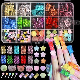 3D Mix Assorted Color Nail Charms Acrylic Multi Cute Nail Art Charms Hollow Candy Jewelry Nail Supplies for Nail Art Design DIY Crafts Accessories (Colorful Bear)