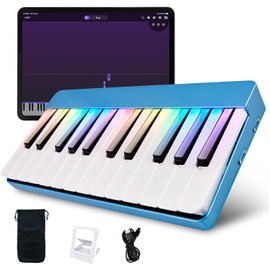 Peppop Smart Piano Keyboard with Built-in LED Light and Free App, 24-Key Smart Piano for Beginners, Portable travel piano Keyboard,Mini Piano Keyboard, MIDI Supported, Birthday or Holiday Gift (Blue)