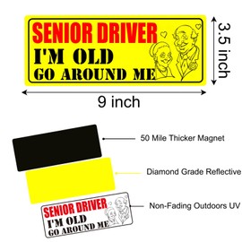 Funny Elderly Driver Magnet for Car- Reflective, Weather-Resistant-Reflective Senior Driver Car Magnet Gift for Grandma and Grandpa(3 PCS)