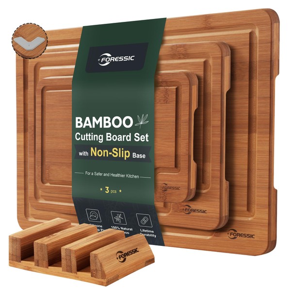 Bamboo Cutting Board Set 3 Packs with Non Slip Feet