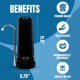 EXPRT MR-1030 Countertop Water Filter, 5-Stage Faucet Purifier with Coconut Carbon & KDF-55 for Clean, Healthy Drinking Water, Easy Install Filter, Reduces 99% Chlorine, Lead, Heavy Metals - Black