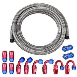 EVIL ENERGY 4AN Fuel Line Kit 20FT, 4AN Hose Stainless Steel Braided Fuel Line Hose Fitting Kit CPE, Silver
