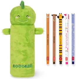 LEGAMI Super Soft Pencil Case and Erasable Gel Pens, Set of 5 Cute Animal Pens with Thermosensitive Ink + Plush Pencil Case, School Supplies for Girls, Boys, Kids and