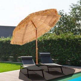 Portable 6.5 Feet Tiki Beach Umbrella with Adjustable Tilt Handcrafted Portable Thatched Umbrella for Sun ProtectionColor: Khaki Color