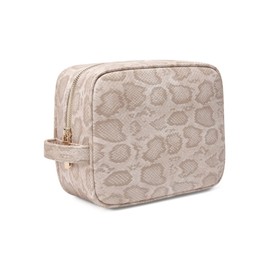 Daisy Rose Cosmetic Toiletry Bag | PU Vegan Leather Travel Bag - Cream Snake