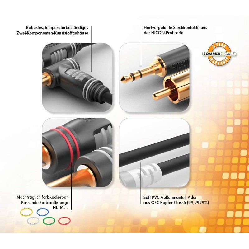 Sommer Cable Basic+ HBP-C2-0090 RCA Cable 90 cm with HICON