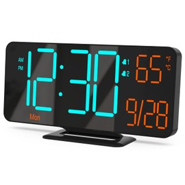 KOSUMOSU Alarm Clocks for Bedrooms, 6.7" Black Small Digital Clock LED, Desk Alarm Clock with Auto Dimming,Seconds, Day of Week, Indoor Temperature,Clocks for Living Room