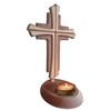 Tea Light Holder with Cross Beechwood in Modern Style