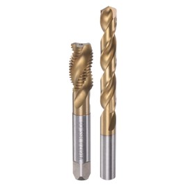 sourcing map Tap & Bit Sets, M16 x 2 Screw Thread Machine Spiral Flute Threading Tap and 14mm Twist Drill Bit, Titanium Plated M35 Cobalt High Speed Steel (HSS-CO)