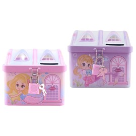 Mobestech 2pcs Adorable Mermaid Pattern Tinplate Coin Bank House Shaped Money Box Cute Saving Jar for present for Home Decor and