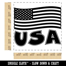 USA United States of America with Waving Flag Cute Square Rubber Stamp for Stamping Crafting - 1.75in Medium