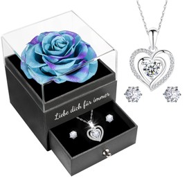 Miofula Eternal Rose Gifts for Women, Preserved Roses with Heart Necklace and Earrings Made of 925 Sterling Silver, Rose Gift Box for Mum Wife for Birthday, Christmas, Valentine's Day, Mother's Day