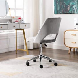 Wahson Grey Velvet Home Office Desk Armless Chair with Wheels, Swivel Vanity Task Chair, Grey