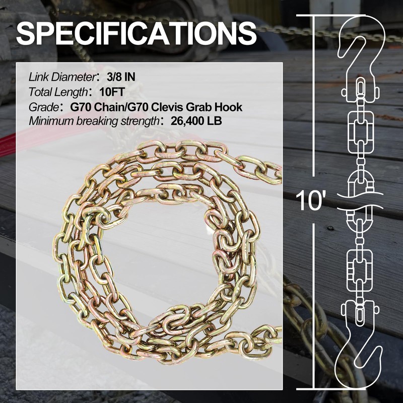 3/8Inch x10 Feet Grade 70 Transport Binder Chain with G70
