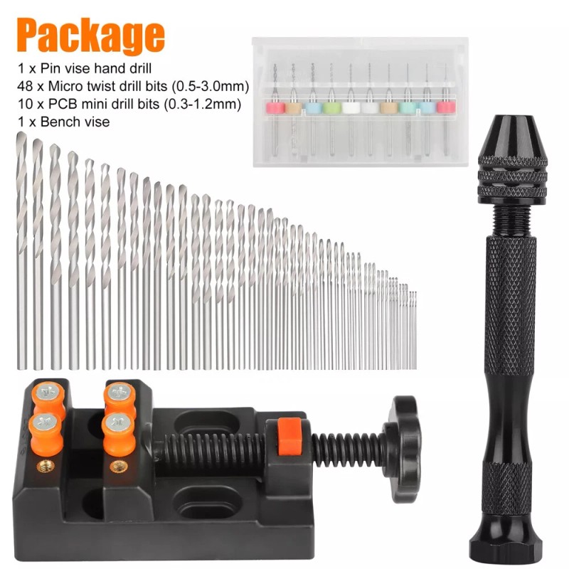 Cahuczlhoz 60Pc Mini Micro Hand Drill Bits Set Small Manual