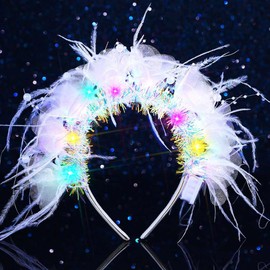 Evlry LED Feder Haarreif Leuchtend Blumen Haarband Glitzer Festival Karneval Haarschmuck für Damen