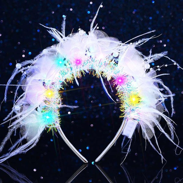 Evlry LED Feder Haarreif Leuchtend Blumen Haarband Glitzer Festival Karneval