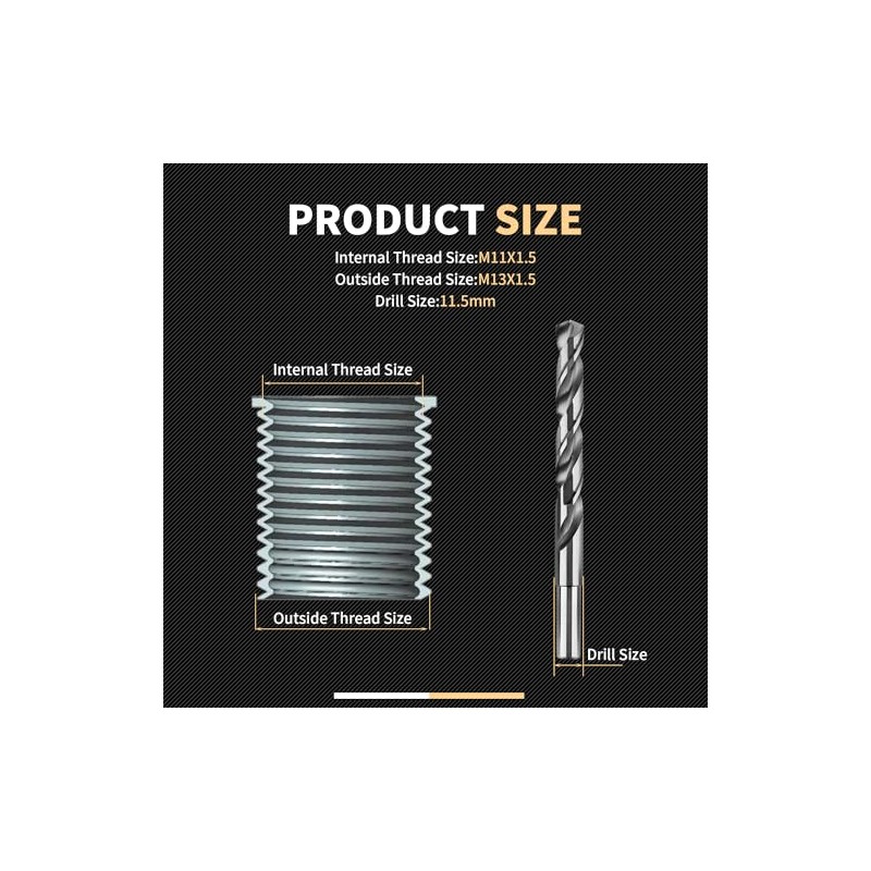 SENNMONN Thread Repair Inserts M11X1.5X30MM Insert Qty 10 Stainless Steel