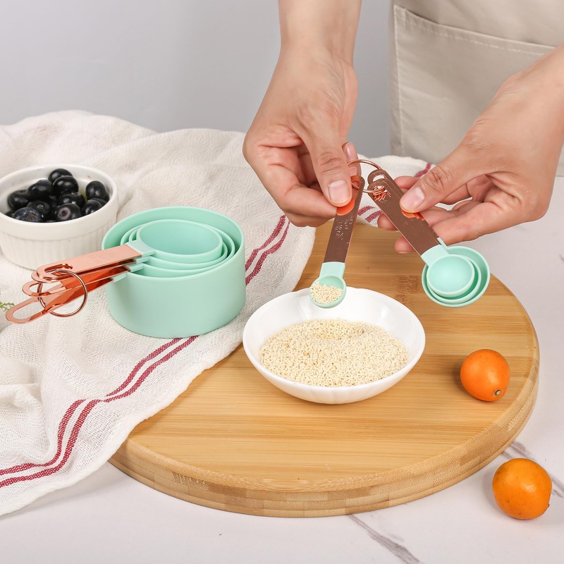 8-Piece Stackable Rose Gold Stainless Steel Handled Measuring Cups and