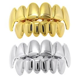 2Pair Grills For Teeth, Grillz, Teeth Grills – Gold Plated Fashion Mouth Jewelry for Hip Hop Events, Costume Parties & Photo Shoots