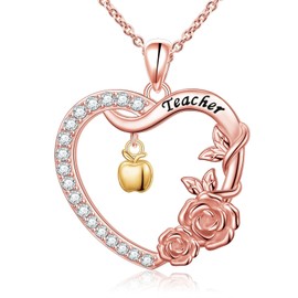 DAOCHONG Teacher Gifts for Women 925 Sterling Silver Heart Apple Pendant Teacher Appreciation Jewelry gifts for Teachers