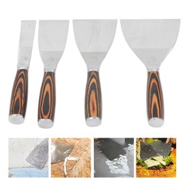 Set of 4 Putty Scrapers Stainless Steel Pine Wood Paint Scraper Tools Wood Scraper for Room Wallpaper Holding Devices