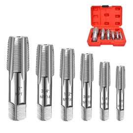 JAMHEXOU 6-Piece NPT Pipe Tap Set, 1", 3/4", 1/2", 3/8", 1/4", 1/8" Taps Threading Tool, Precision Carbon Steel Tap Set for Clean, Accurate Threads and Re-Thread Damaged