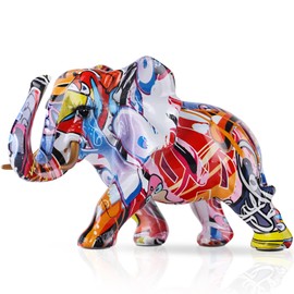 LCCCK Elephant Decor Creativity Graffiti Elephant Figures, Resin Colourful Elephant Statues Home Decor Art Elephant Statue, Suitable for Filling Room Decoration in Living Room, Bedroom, Office (B)
