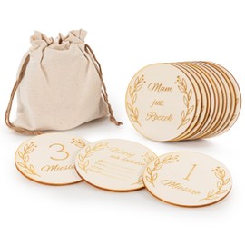 Wooden Milestone Photo Cards Wooden Monthly Slices for Baby Monthly Baby Milestone Signs 12 Months, Hello World, Future Parents, Pack of 14, Many Languages