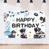 Policeman Happy Birthday Backdrop Banner Cartoon Police Catch Thief Theme