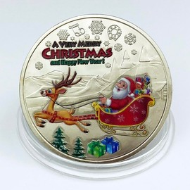 Augsion Christmas Santa Claus Commemorative Coin Merry Christmas Wishing Coin Happy New Year Gold Plated Commemorative Challenge Coin (Silver)