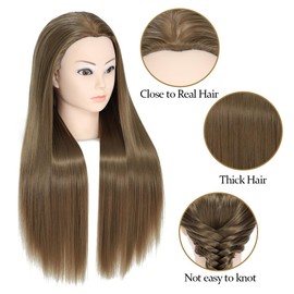 Training Head, 26-28" 100% Synthetic Fiber Long Hair Hairdressing Cosmetology Mannequin Manikin Dolls Head for Stying Practicing with Free Clamp Braiding Set