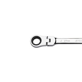 Jetech 27mm Flexible Head Gear Wrench, Industrial Grade Flex Ratcheting Spanner Made with Forged, Heat-Treated Cr-V Alloy Steel, Full Polished 12 Point Flex-Head Ratchet Combination Wrench, Metric