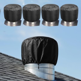 4 Pack Wind Turbine Roof Vent Cover 20" x 20" Turbine Ventilator Cover Attic Vent Wind Turbines Ventilator Protector Shield Waterproof 420d Oxford Tarps with Adjustable Drawstring Design (Black)