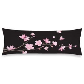 Black Body Pillow Cover Cherry Blossoms Pillow Covers,Spring Japanese Flourishing Flower Decorative Soft Cushion Long Pillowcase with Zipper Floral Print Bedding Pillow Cases for Sofa Couch 20"x54"