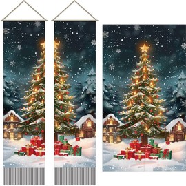 AHANDMAKER 2 Tapestries With Christmas Theme. Christmas Tree Long Vertical Tapestry Tapestry With Tassel And Snowflakes Gift Box Aesthetic Tapestry(45.7x13(5)cm)