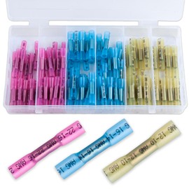 LEONTOOL 100Pcs Heat Shrink Butt Connectors Kit, AWG 22-10 Waterproof Marine Grade Electrical Crimp Wire Connectors Tinned Copper Insulated Butt Splice Terminals for Boat, Truck (Blue, Red, Yellow)