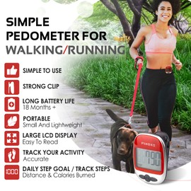 PINGKO Best Pedometer for Walking Accurately Track Steps Multi-Function Portable Sport Pedometers Step/Distance/Calories/Counter - Red…