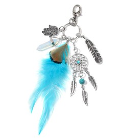 Artilady Cute Keychains For Women - Boho Gypsy Bag Charm, Keyrings, Birthday Gifts For Women, Girls, Kids (feather blue)