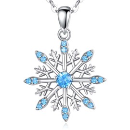 INFUSEU Snowflake Necklace, 925 Sterling Silver, Blue Pendant, Women's Chain, Jewellery Gift, Sterling Silver
