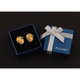 Alilang 18K Gold Plated Textured Geometry Statement Thick Stud Earrings for Women, Gold