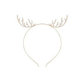 2PCS Christmas Rhinestone Reindeer Antler Headband Xmas Party Hairband Cosplay Hair Hoop Gold + Silver
