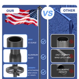 Lezbanz Heavy Duty Flag Pole Kit with 128 LED Solar Light, 20FT 12 Gauge Hardware Flagpole for Outside House in Ground, 3x5 USA Flag for Residential Commercial Outdoor, Extra Thick Flag Poles, Black