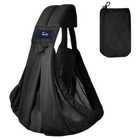 CUBY Mesh Baby Sling Carrier, Breathable Lightweight Baby Wraps Sling with Adjustable Strap Storage Bag- Easy to Wearing Front Baby Slings for Newborn Infant Toddler Carry Up to 40lbs (Black Mesh)